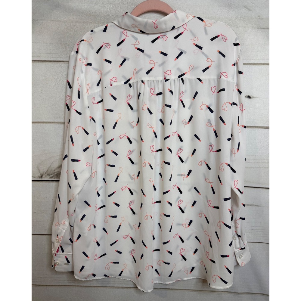 Chicos Lipstick Heart Print Button Down Shirt White Long Sleeve Size‎ 3 XL 16/18 - Picture 5 of 5